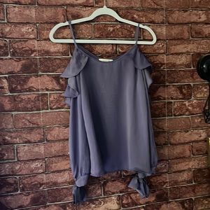 Purple long sleeve, off-the-shoulder blouse